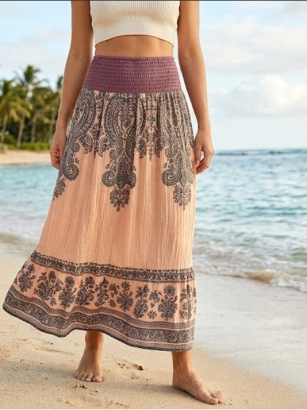 Lapis Boho Fairy Midi Dress  bronze Shimmery Print Smocked One Size - Picture 2 of 4